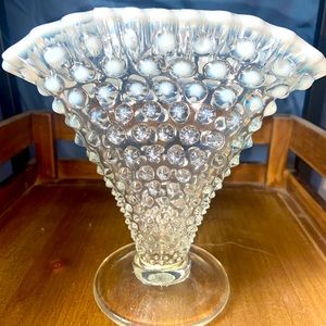 Fenton French opalescent Hobnail glass fan vase.